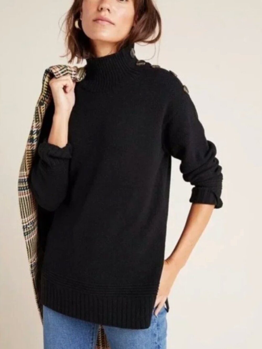 By Anthropologie Margarita Button Turtleneck Sweater